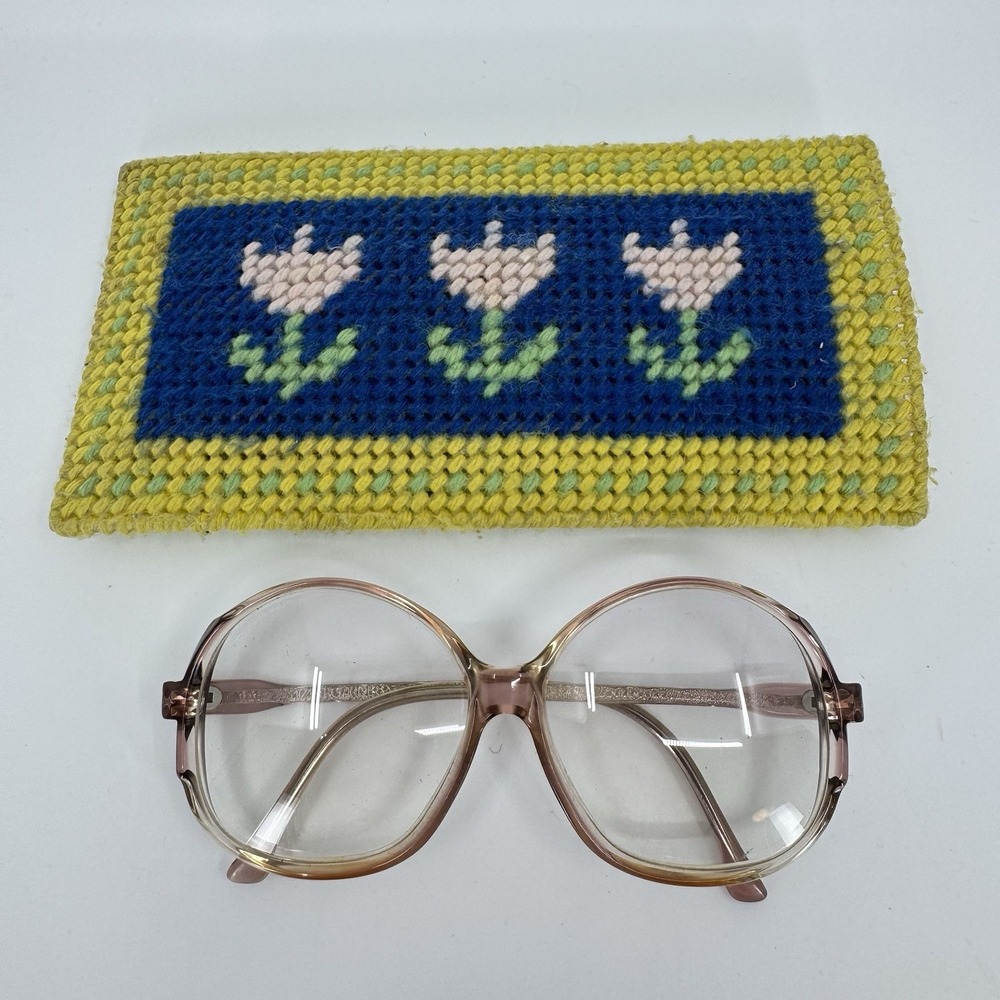 Vintage France Frame‎ Eyeglasses Mauve Susan With Needlepoint Case Grannycore
